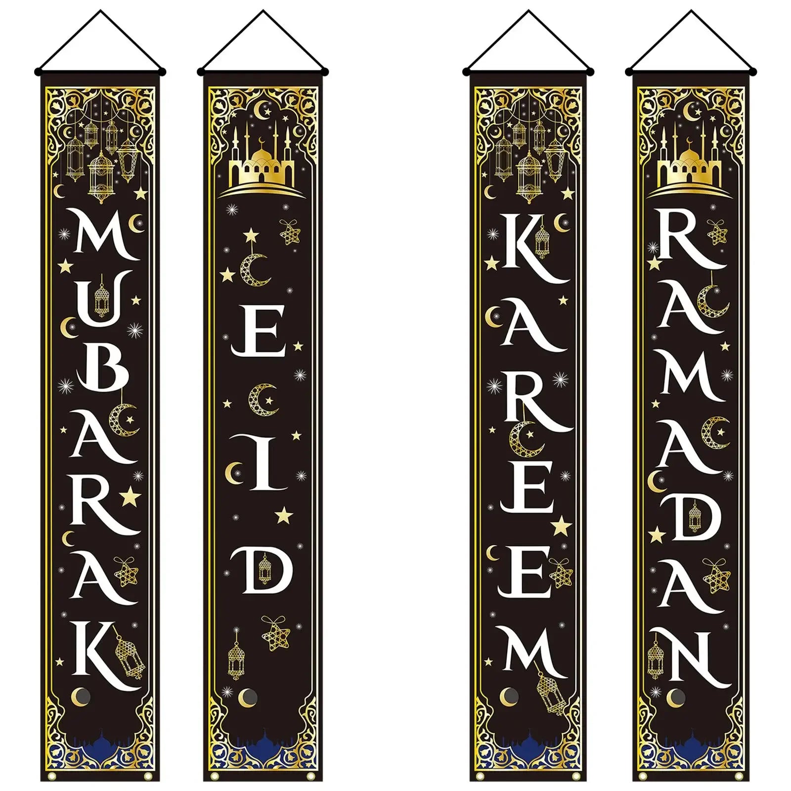 Ramadan Celebration Door Curtain with Eid Mubarak Garland Banner for Islamic Home Decoration Festival Party Supplies