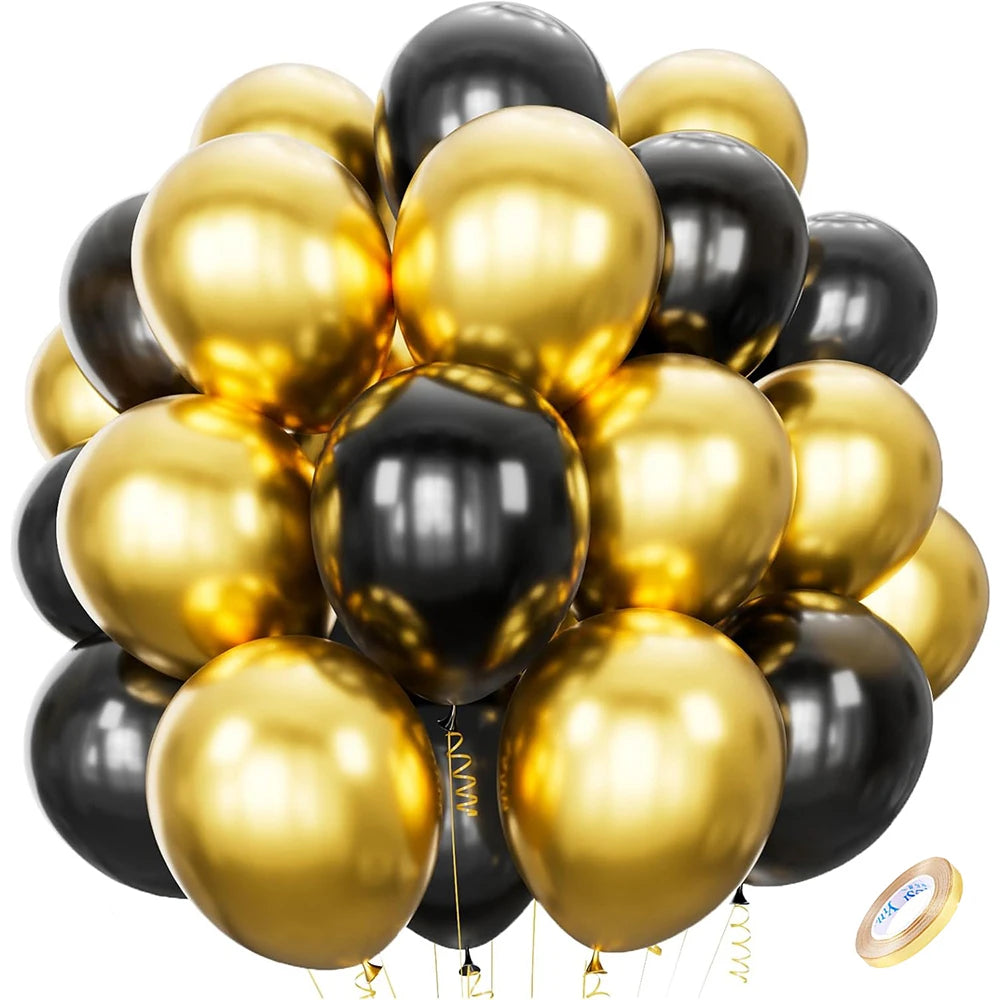12inch Black Metallic Gold Latex Balloon Set Black Gold Confetti Balloon Graduation Globos Birthday Party Baby Shower Decoration