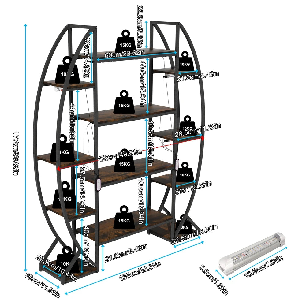 Half-Moon Shape Plant Stand Industrial Bookshelf Storage Shelf Multilayer Garden Flower Rack