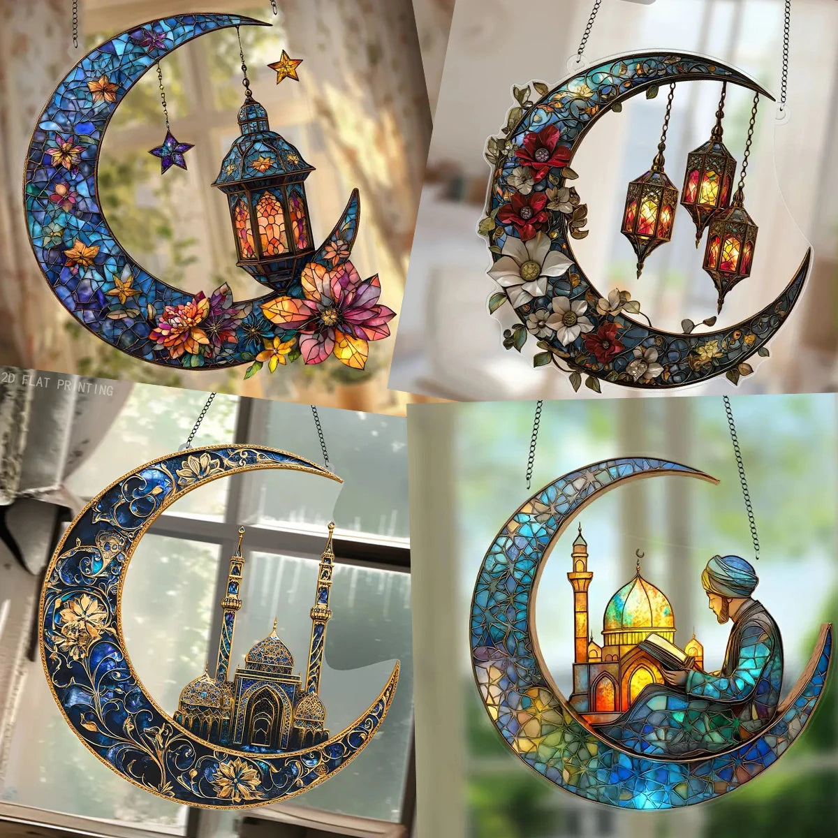 1 Piece Middle East Ramadan Festival Decoration Retro Colored Acrylic Disc Hanging Decoration Home Room Chain Decoration Pendant
