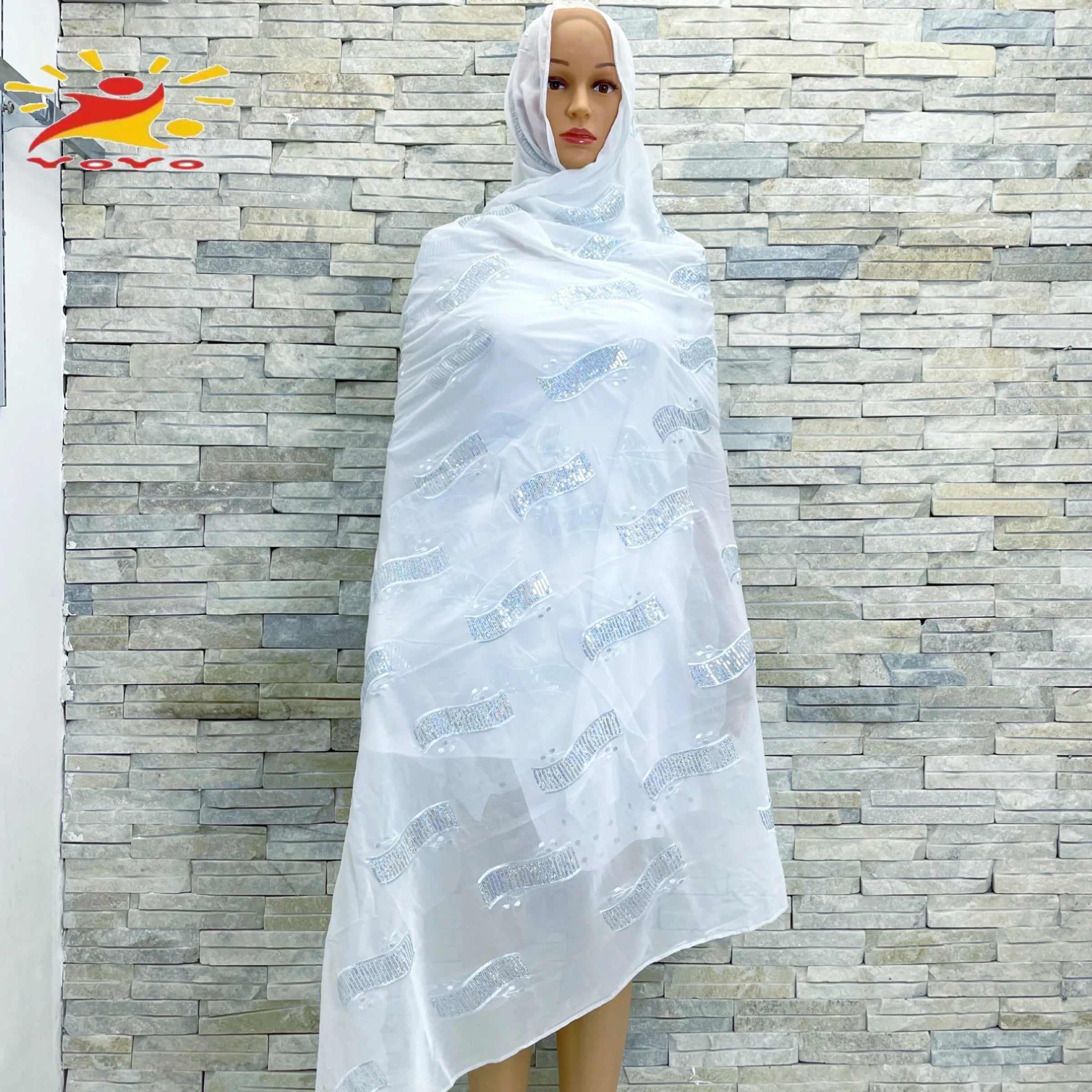 2022Latest Selling African Muslim Chiffon Sequin Embroidered Scarf Large Size Shawl Lslamic Ramadan Hijab 210*120cm