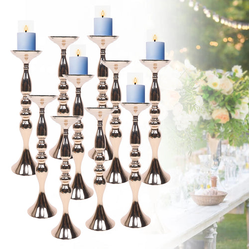 10 Pcs 19.5" Tall Gold Candelabra Candle Holder Table Centerpiece Stand Pillar Candlestick Candle Holder Stand for Wedding Party