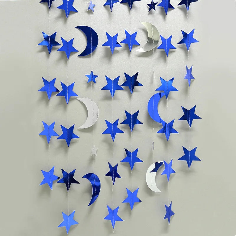 Glitter Gold Star Moon Banner Ramadan Paper Garland Hanging Decoration Ramadan Kareem Eid-al-fitr Islamic Eid Mubarak Decoration