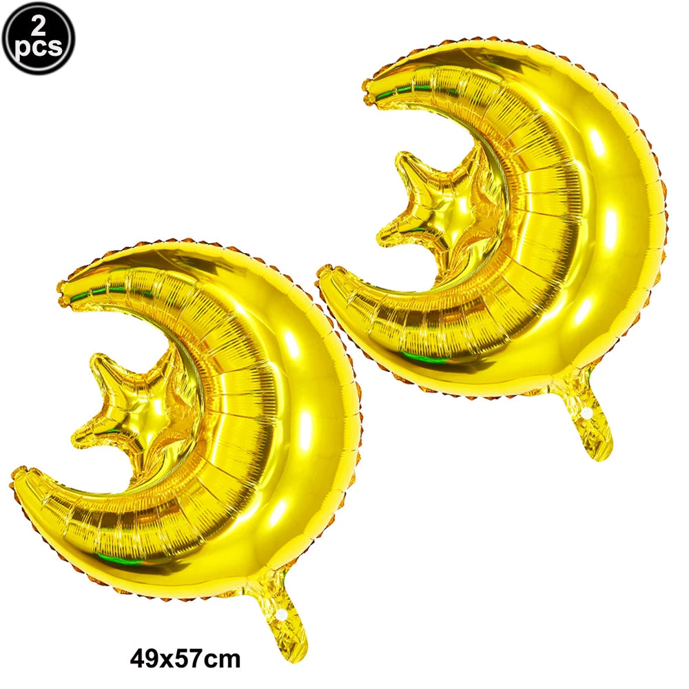 Happy Eid Ramadan Mubarak Foil Balloon DIY Decoration Islamic Ramadan Stars and Moon Helium Balloon Celebration Party Decoration