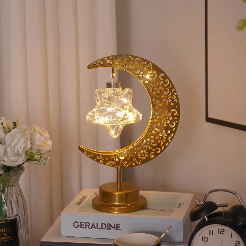 LED Iron Ramadan Moon Star Lights,Islamic Muslim Festival,Decorative Table Lamp for Home Bedroom,Ramadan Kareem Decoration