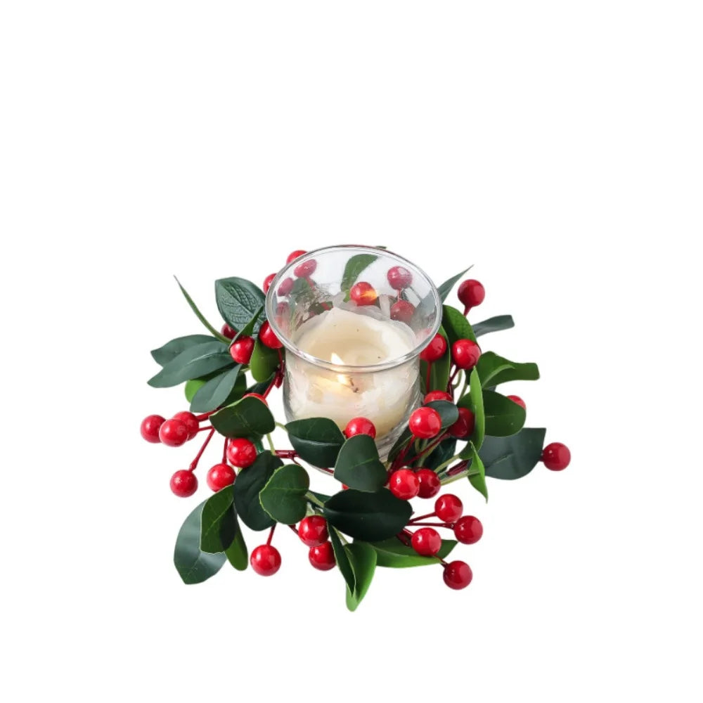 Red Berry Wreath Classic Candle Holder Decorative Ring Festive Pinecone Decoration For Table Decor Holiday Gathering Christmas