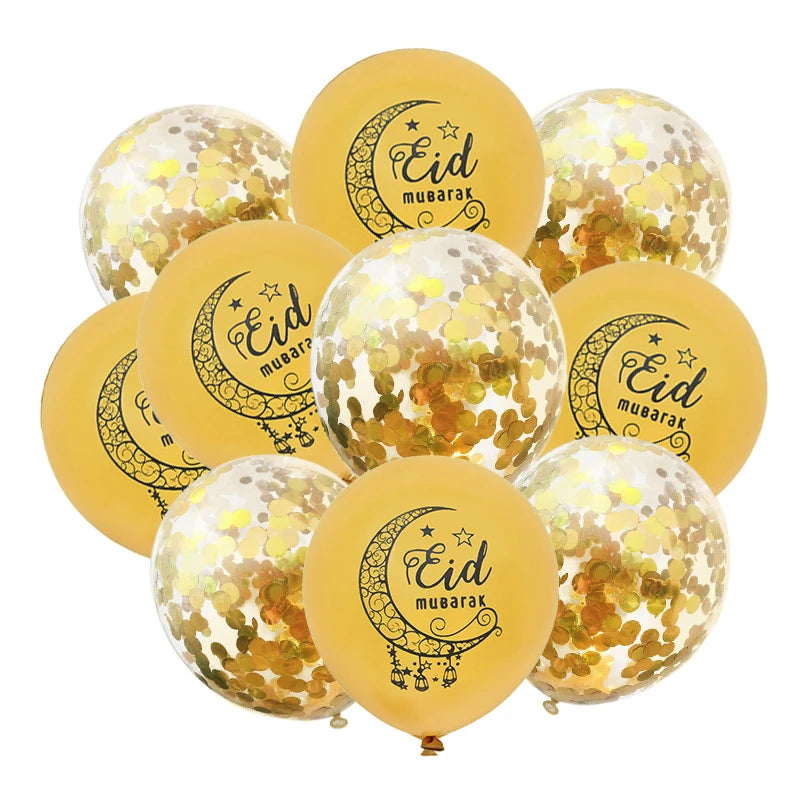 10Pcs Eid Mubarak Latex Confetti Balloons Islamic Muslim Party Supplies 2023 Ramadan Kareem Decoration For Home Eid Al Adha Gift