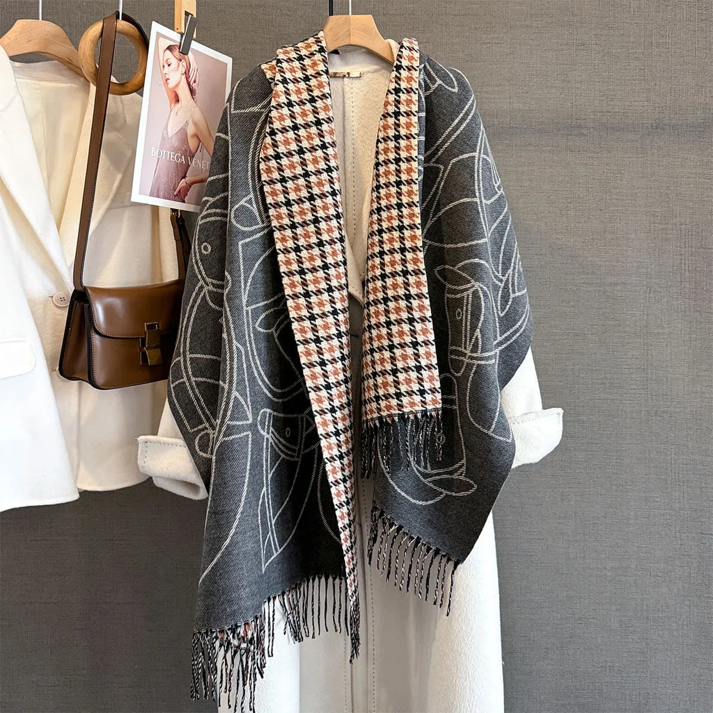 Long Soft Double Sided Jacquard Scarf Women Winter Warm Thickened Shawl Wrap with Fringe for Outdoor Activities Scarves Hijab
