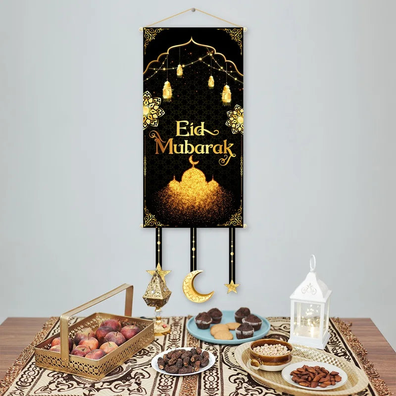 Eid Mubarak Decoration 2025 Hanging Flag Ramadan For Home Door Islamic Muslim Party Decor Ramadan Kareem Banner Eid Al-Fitr Gift