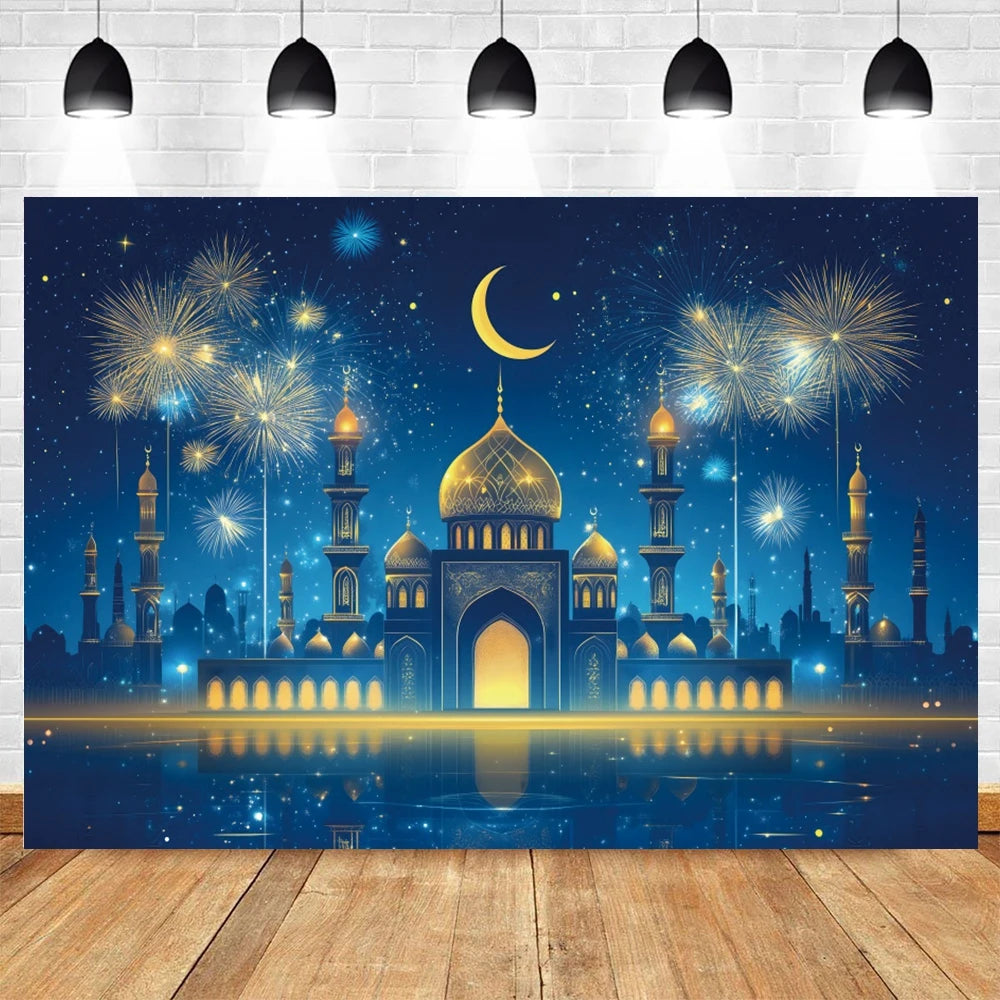 Eid Mubarak Ramadan Decoration Photography Background Islamic Muslim Mosque Moon Eid al Fitr Family Party Photo Backdrop Banner