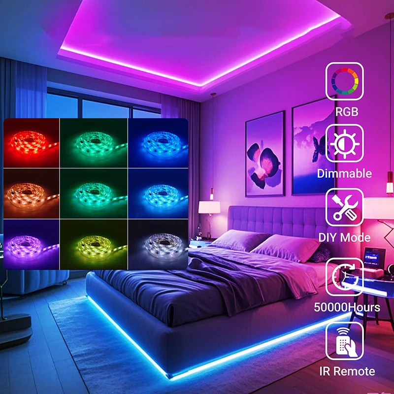 New 24V 5M 10M 20M 30M RGB LED Lights Strip Room Lamp Tape Music SYNC APP Remote Control Luces Led for Home Decor TV Backlight