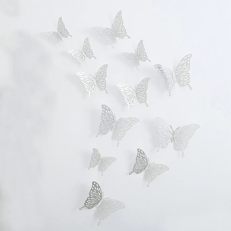 12/24/48Pcs 8cm 3D Butterfly Wall Stickers Gold Butterfly Decorations for Butterfly Birthday Party Cake Room Window Garden Decor