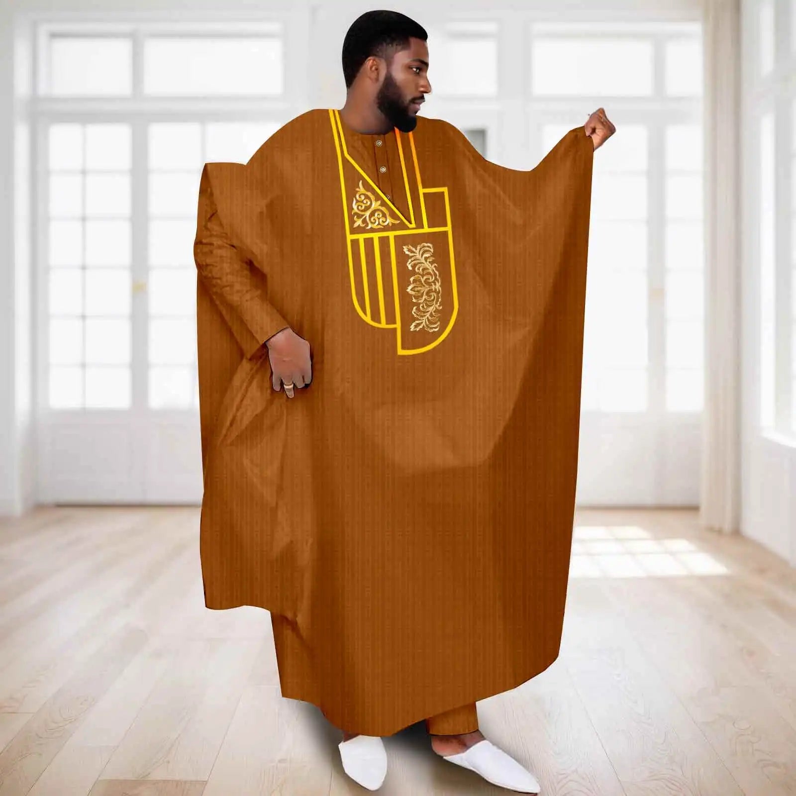 APTX African Clothes for Men Muslim Robe White Traditional Wedding Party Suit Shirt Pants 3 Pcs Set Dashiki Agbada Ramadan