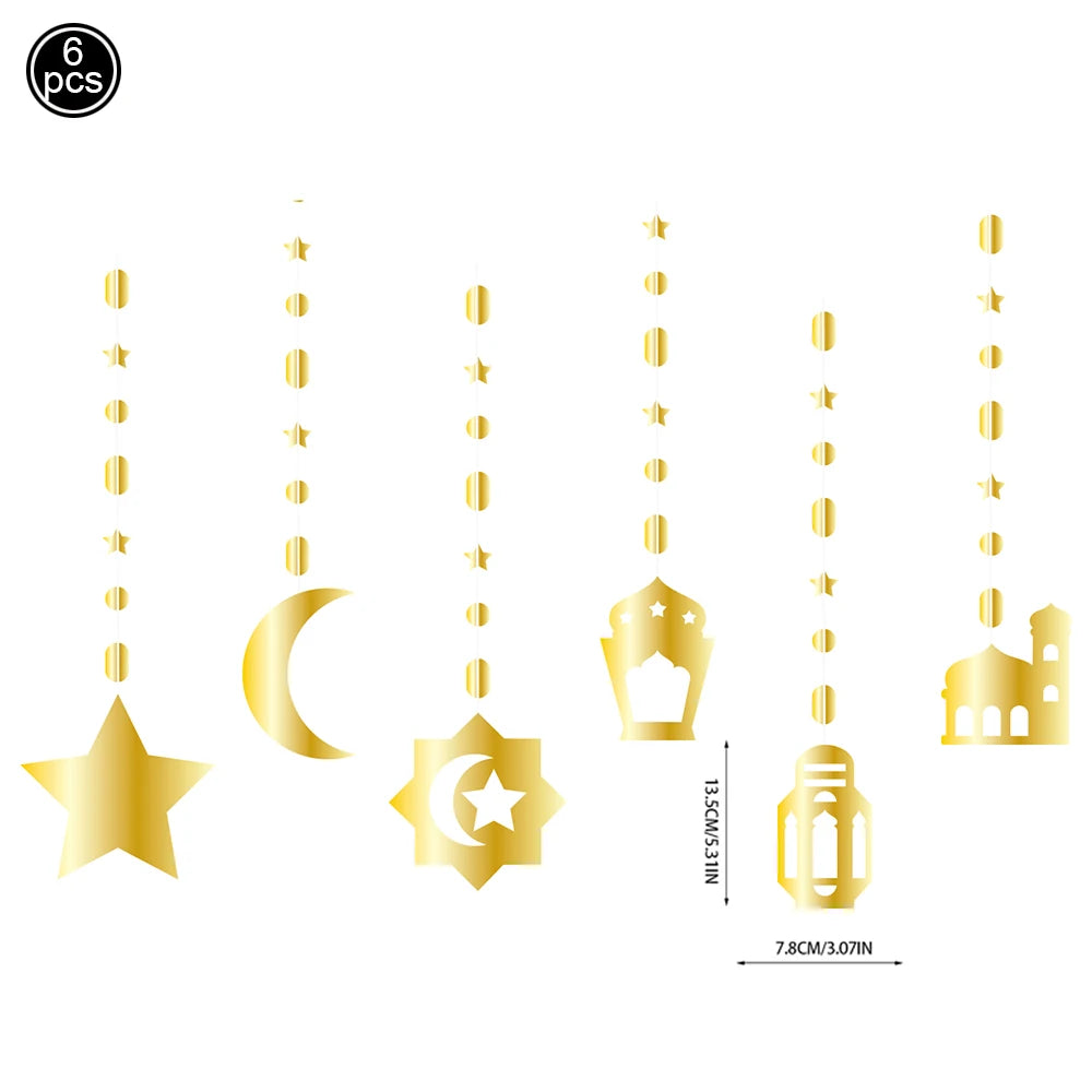 Eid Mubarak Banners Ramadan Mubarak Kareem Decorations Hanging Swirls Streamer Moon Star Party Decor lslam Muslim Party Supplies