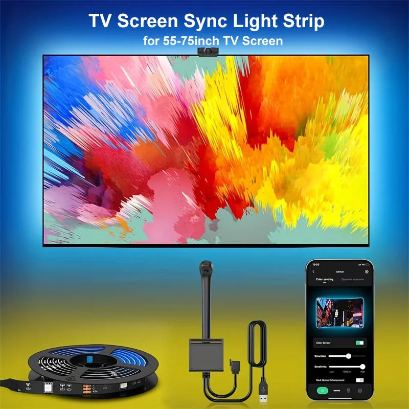 RGBIC LED TV Backlight Strip with AR Sensor Sync to Screen Ambient Lighting APP Control for 35-80 Inch TVs Monitors Gaming Room