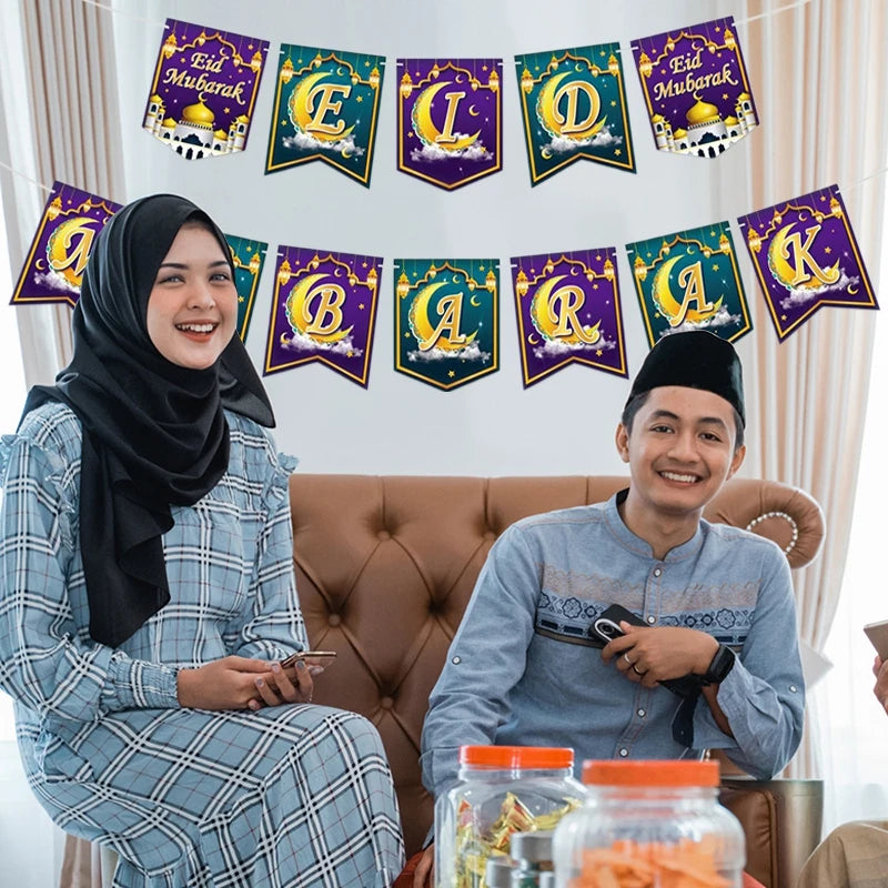 EID Mubarak Banner Ramadan Kareem Decoration 2026 Wall Hanging Flag DIY Making Ramadan Party Supplies Islamic Muslim Home Decor