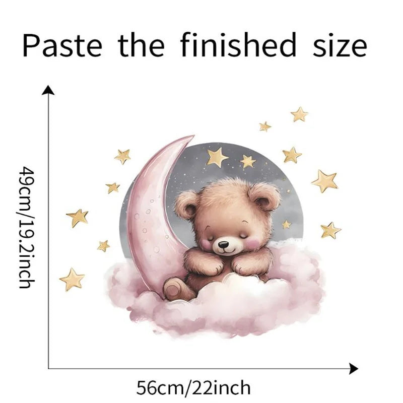 Self Adhesive Cartoon Star Good Night Little Bear On The Moon Wall Stickers For Children's Room Home Beautification Decoration