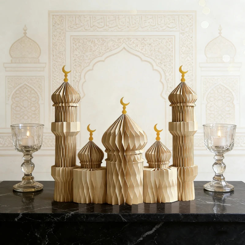 Ramadan Paper Art Desktop Decoration Castle Decoration 3d Honeycomb Castle Eid Al Fitr Party Stars Castle Party Products Gifts