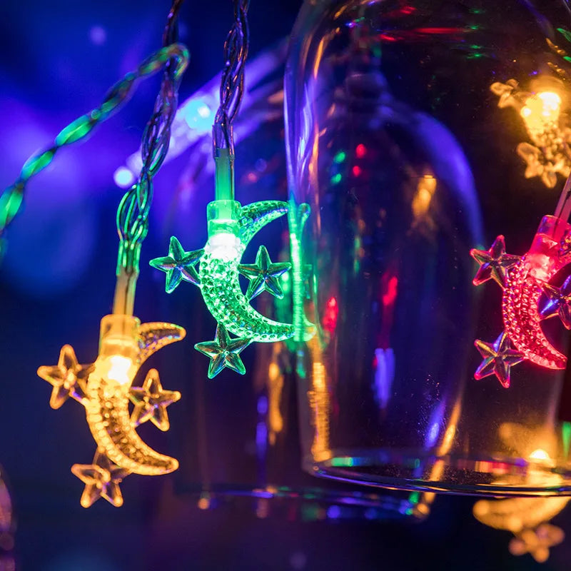 1.5M 10LED Moon Star Eid Mubarak String Light Ramadan Decorations for Home 2023 Ramadan Kareem Islamic Muslim Party Eid Al Adha