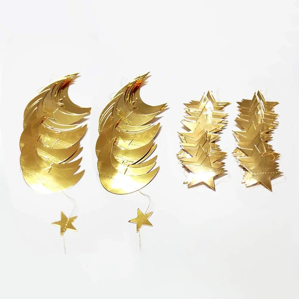 Gold Eid Mubarak Ramadan Decor Paper Star Moon Circle Dot Crescent Lamp Garland for Home Muslim Party Backdrop Banner Decoration