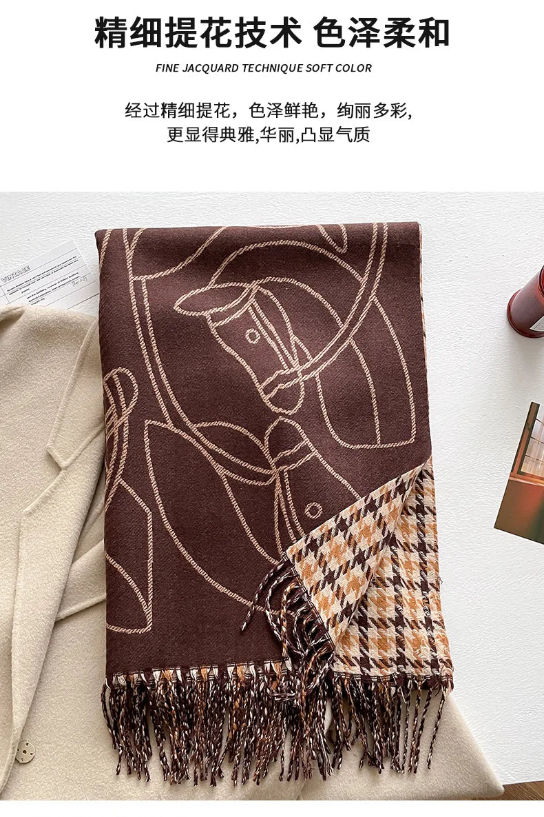 Long Soft Double Sided Jacquard Scarf Women Winter Warm Thickened Shawl Wrap with Fringe for Outdoor Activities Scarves Hijab