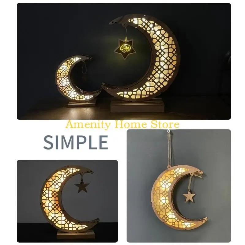 F26C Ramadan Eid Night Light Moon Lamp Decorative Lantern Islamic Muslim Festival Decoration Eid Party Supplies Muslim Gifts