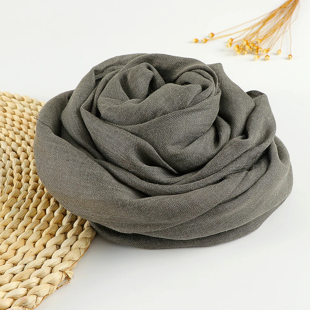 Solid Cotton Linen Hijabs Scarf Women Maxi Muslim Plain Frayed Scarf Shawls Wraps Headwear Oversize Pashmina Headscarf Headband