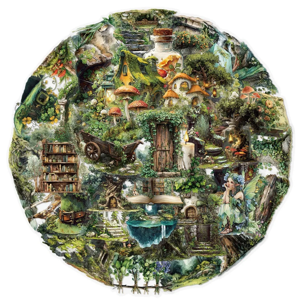 50Pcs Magic Green Forest Witch Stickers DIY Scrapbooking Diary Stationery Phone Luggage Skateboard Waterproof PET Decals