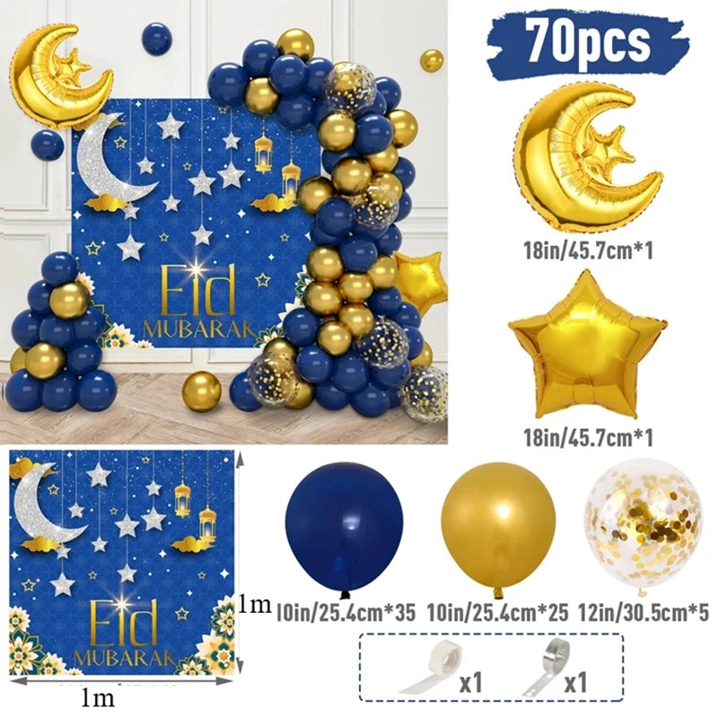 Eid Mubarak Party Decorations Mubarak Moon Star Foil Balloon Ramadan Dinner Table Decor  Islamic Party tablecloth Supplies