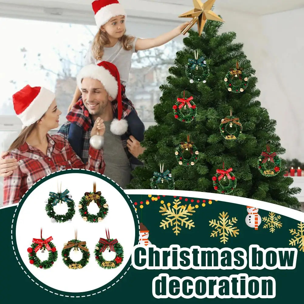 Christmas Atmosphere Bells 5pcs Set Mini Tree Window Hanging Ornaments With Wreath Party Decorations