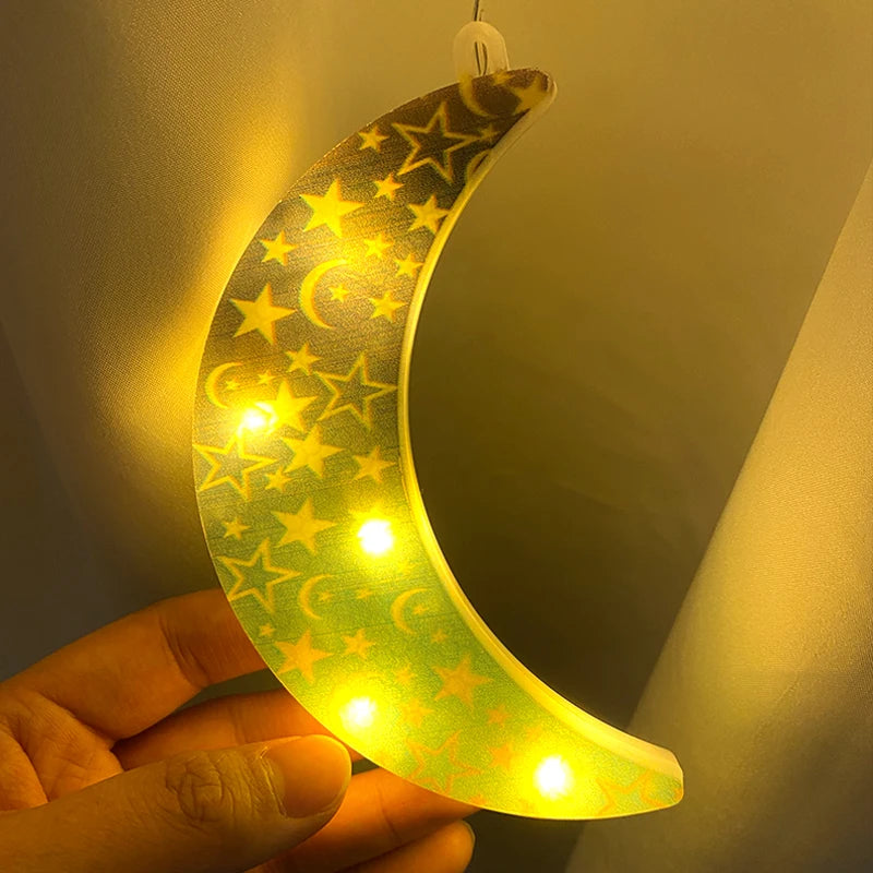 2026 Eid Al-Fitr Mubarak LED String Lights Moon Stars Curtain String Lights Islamic Ramadan Kareem Decoration for Home Garden