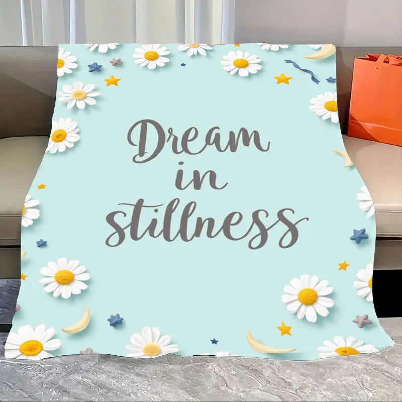 1pc Flannel Blanket "Dream in Stillness" Floral Moon Star Print Soft Cozy Blanket for Home Decor
