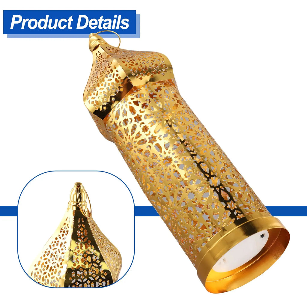 1PC Moroccan Golden Hollow Iron Lantern Ramadan Home Decoration Light Ornaments Gold Lanterns Moroccan Home Crafts Decoration