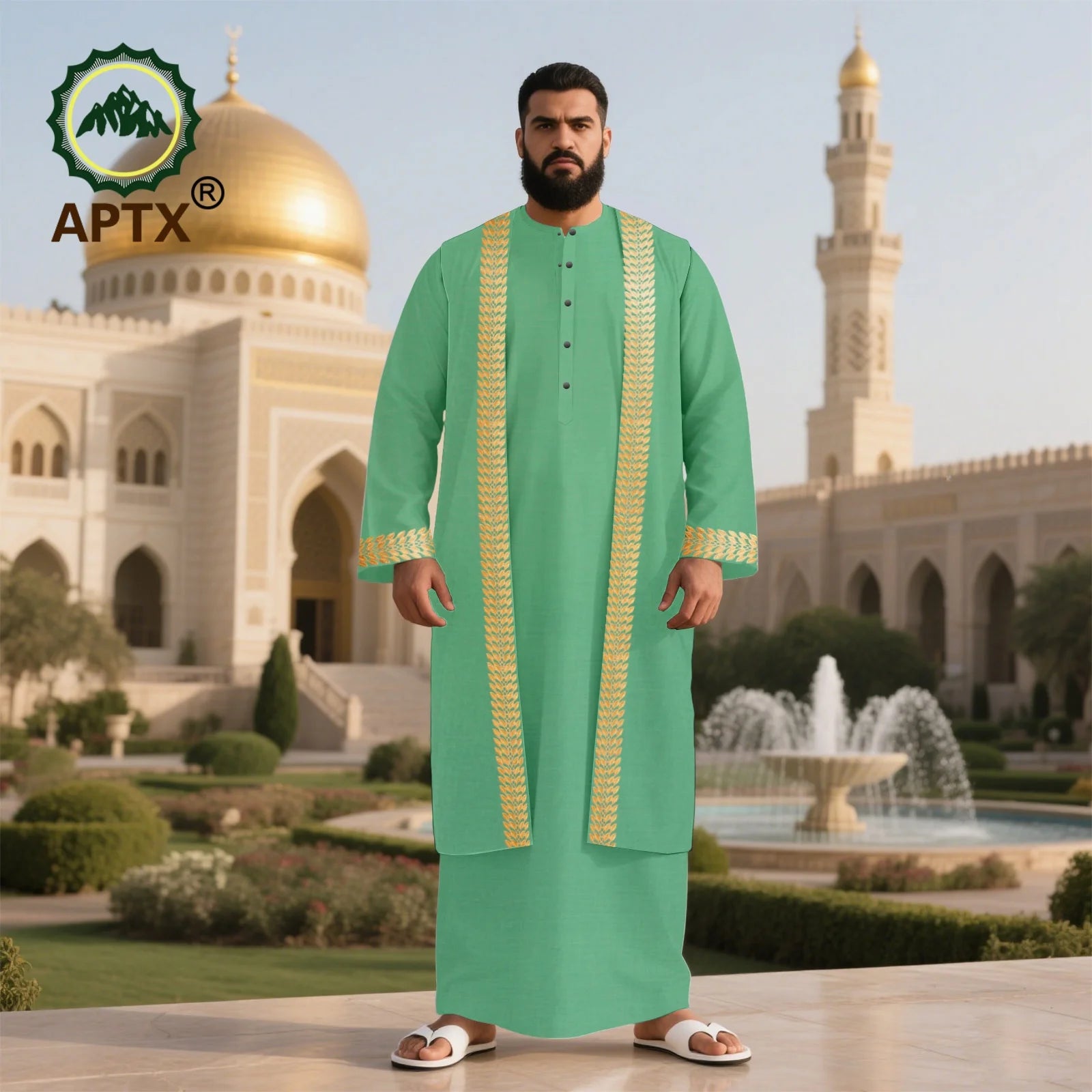 Men's Long Islamic Jubba Thobe Robe with African Embroidery Fashionable Muslim Clothing Modern Prayer Eid Robe for Men