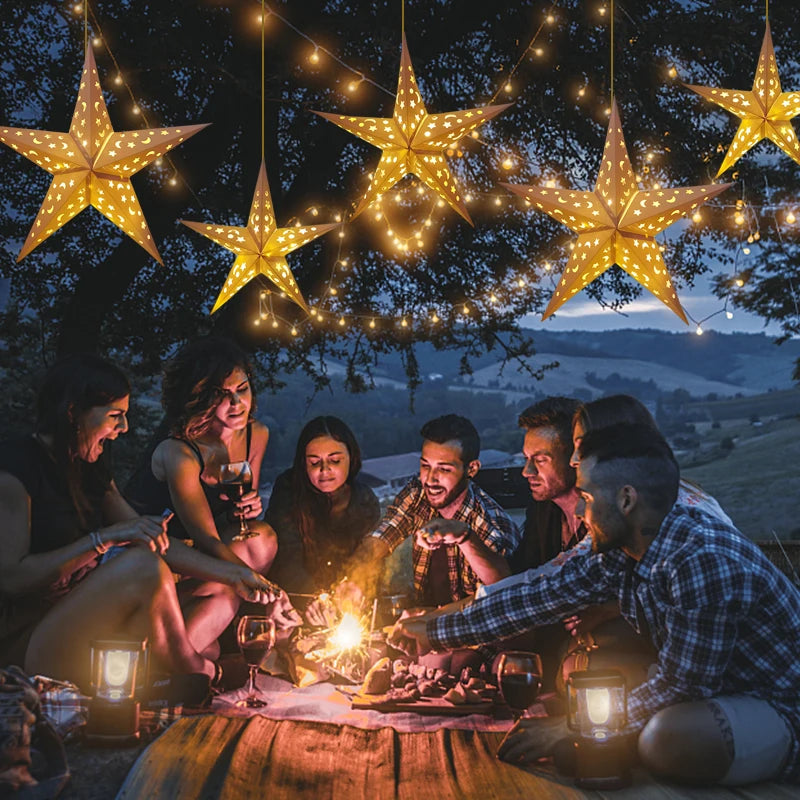 Eid Mubarak Decoration Hollow Star Hanging Pendant Ramadan Kareem LED Light Lantern 2025 Islamic Muslim Party Supplies Birthday