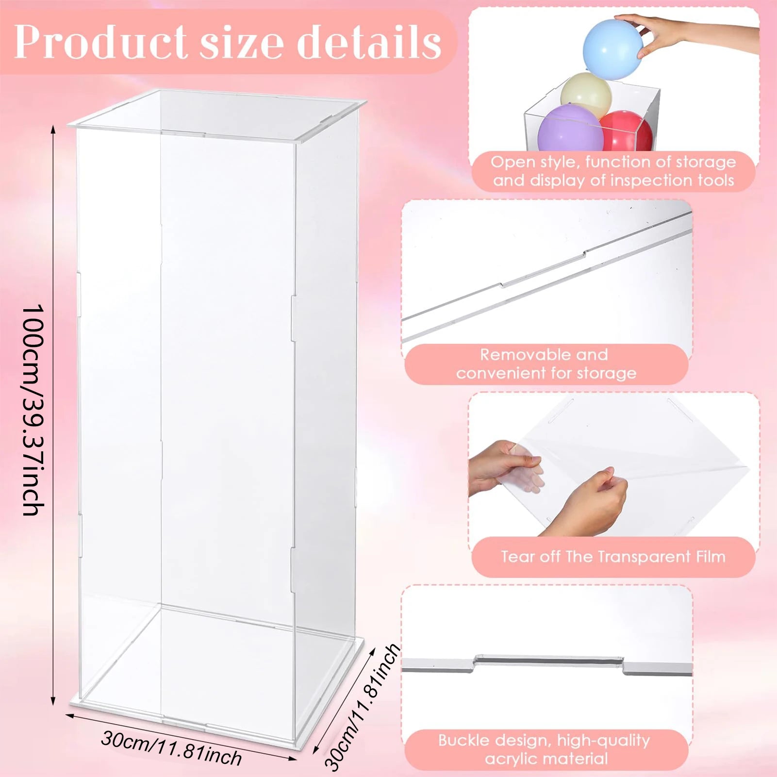 Acrylic Flower Stand, Clear Wedding Flower Stand, 11X11X39in Pedestal Riser for Birthday Parties, Wedding Decorations