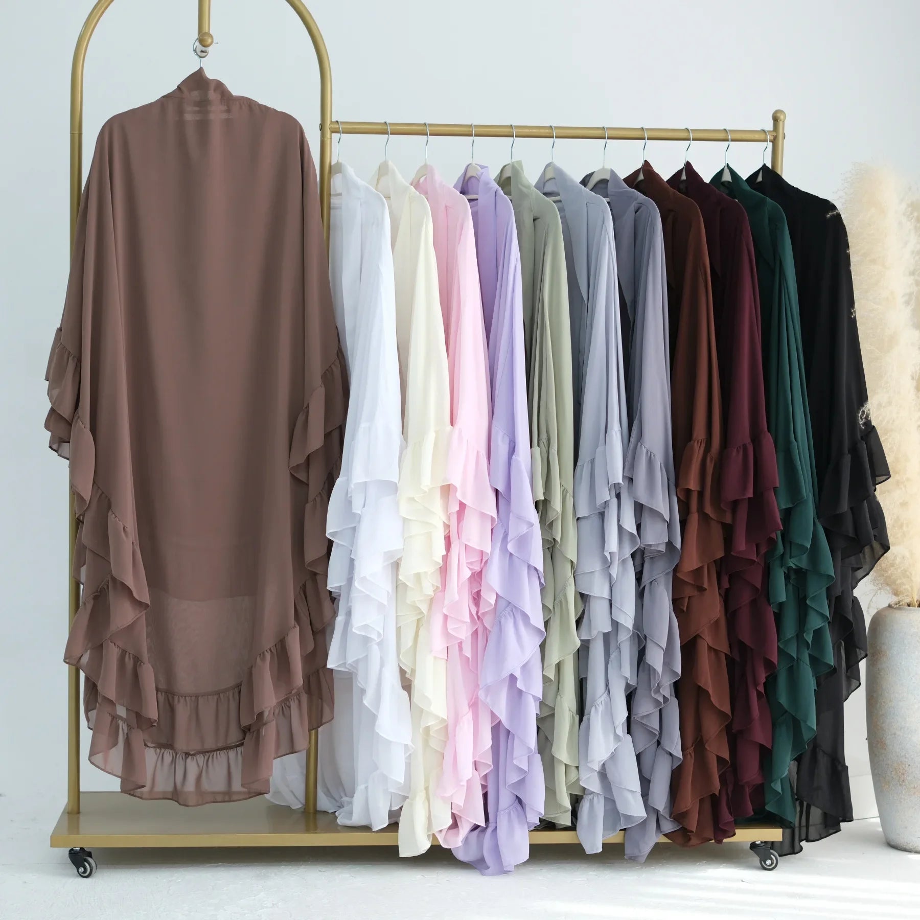 Ruffles Extra-long 2 Layers Chiffon Khimar, Sweet Muslim Women Hijab Scarf, Dubai Turk Islamic Clothing, Headscarf, Ramadan Eid