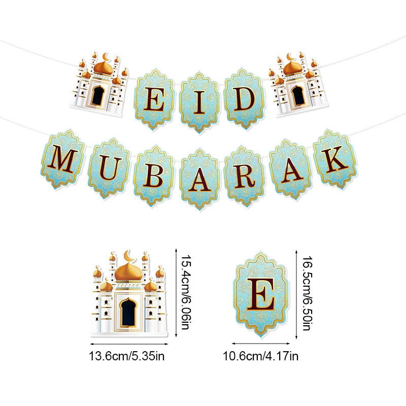 Ramadan Banner Flag 2025 Eid Mubarak Paper Garland Islamic Muslim Party Hanging Ornaments Ramadan Kareem Decorations for Home