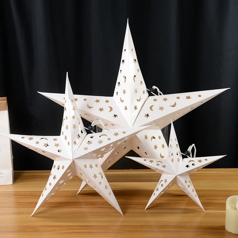 30-60cm Hollow Star Lights Eid Mubarak LED Star Lantern Pendants Ramadan Wedding Decoration Islamic Muslim Party Home Decor Gift
