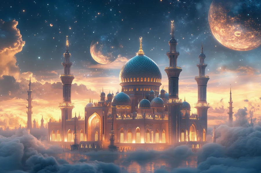 Ramadan Mubarak Backdrops Eid Al Adha Moon Islam Muslim Celebration Eid Party Night Decoration Background Photo Shoot Prop Gift