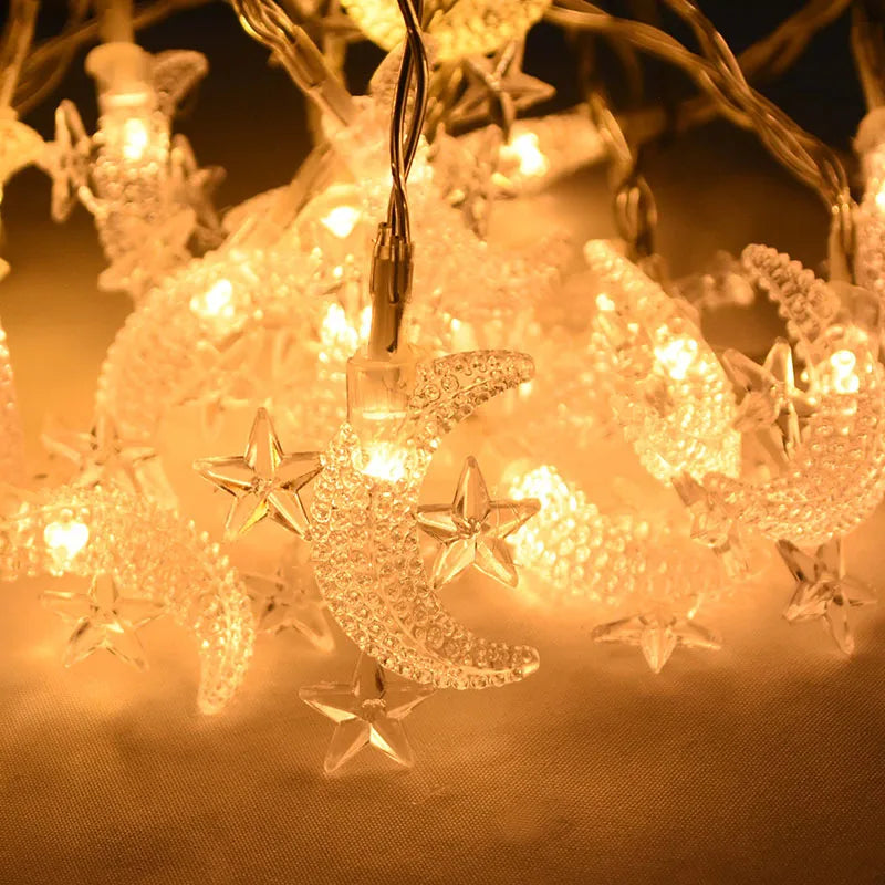 1.5M 10LED Moon Star Eid Mubarak String Light Ramadan Decorations for Home 2023 Ramadan Kareem Islamic Muslim Party Eid Al Adha