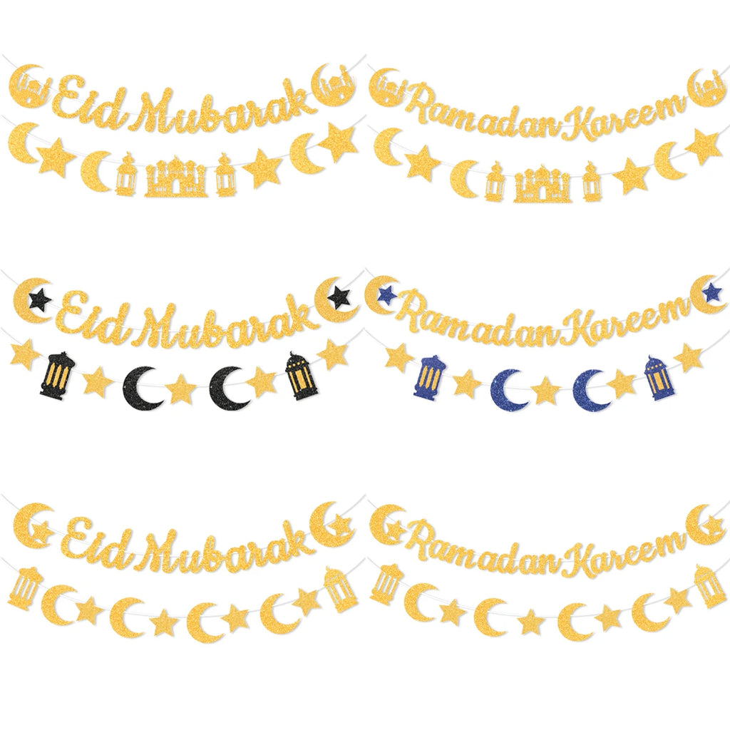 Eid Mubarak Ramadan kareem Banner Pull The Flag Eid Ramadan Decor For Home 2025 Ramadan Muslim Islamic Party Decor Supplies