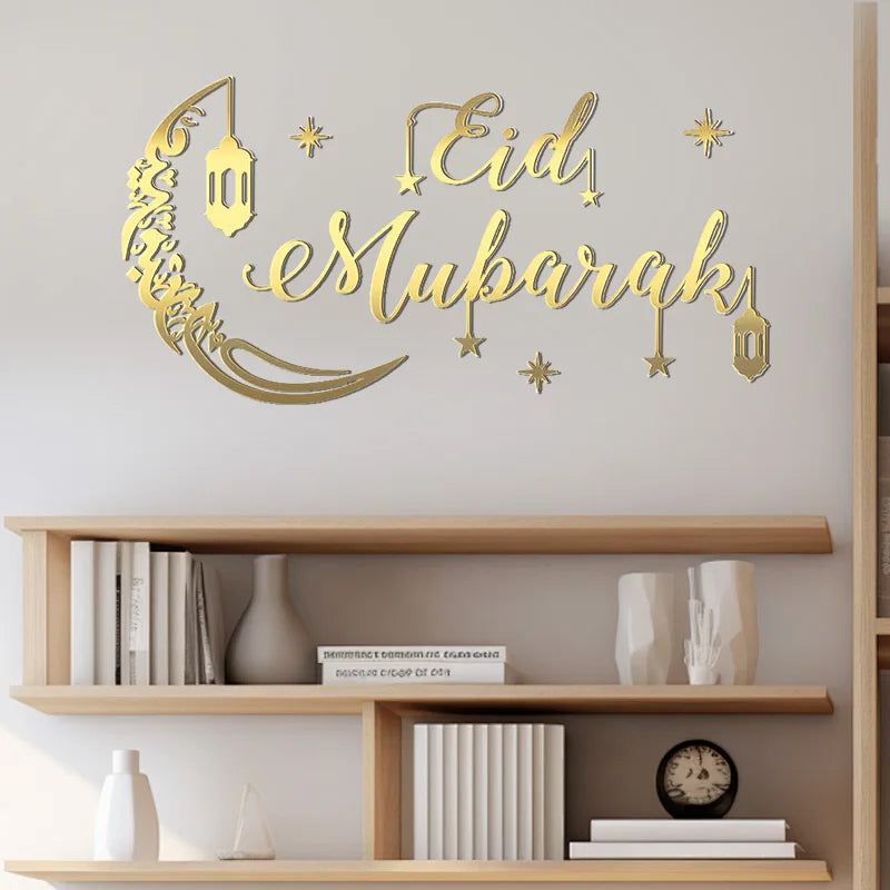 Ramadan Kareem Acrylic Mirror Wall Sticker 2025 Eid Mubarak 3D Wall Decal for Home Living Room Decoration Islamic Muslim Gift