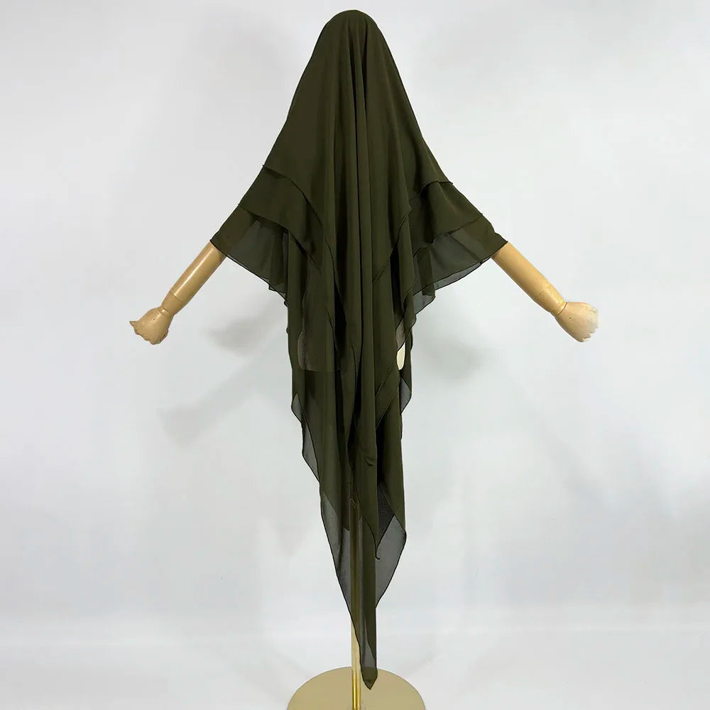 Three Layer Chiffon Khimar With Niqab Strings High Quality EID Ramadan Muslim Women Islamic Clothing Wholesale Prayer Long Hijab