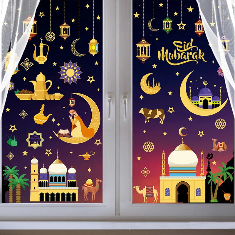 Eid Mubarak Window Stickers Ramadan Decorations for Home Islamic Muslim Party Decor Eid Al Adha Diy Wall Stickers Ramadan Kareem
