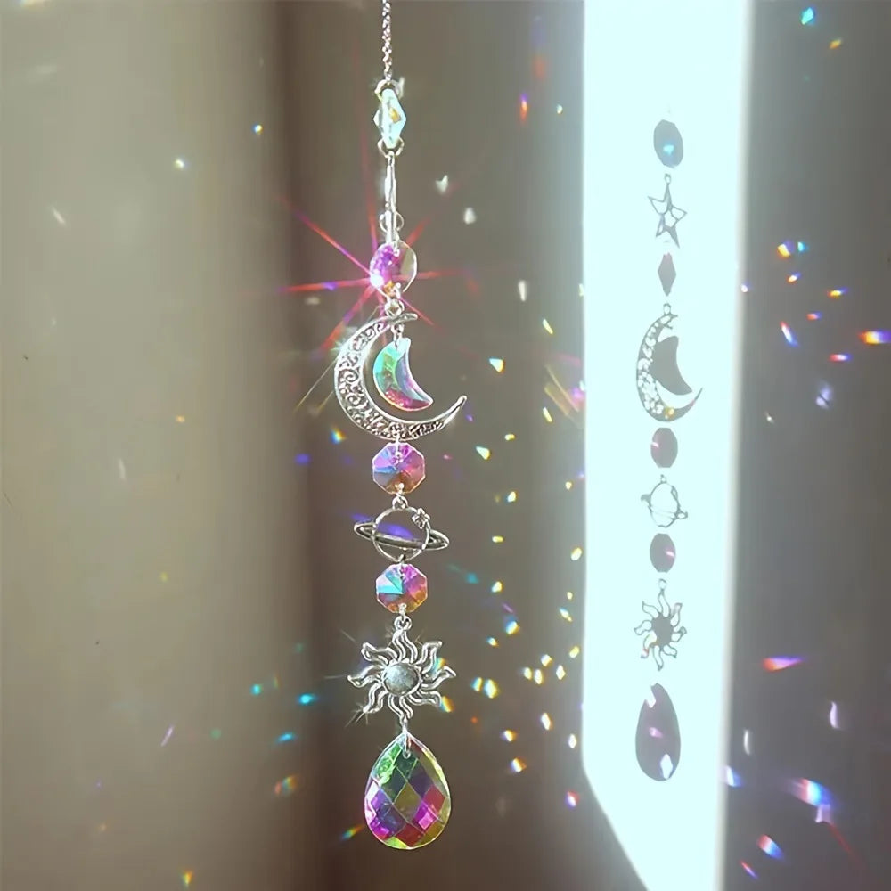 1Pc Galaxy Star Moon Crystal Wind Chime Pendant for Home Decor Garden Suncatcher Dream Catcher Pendant Holiday Party Supplies