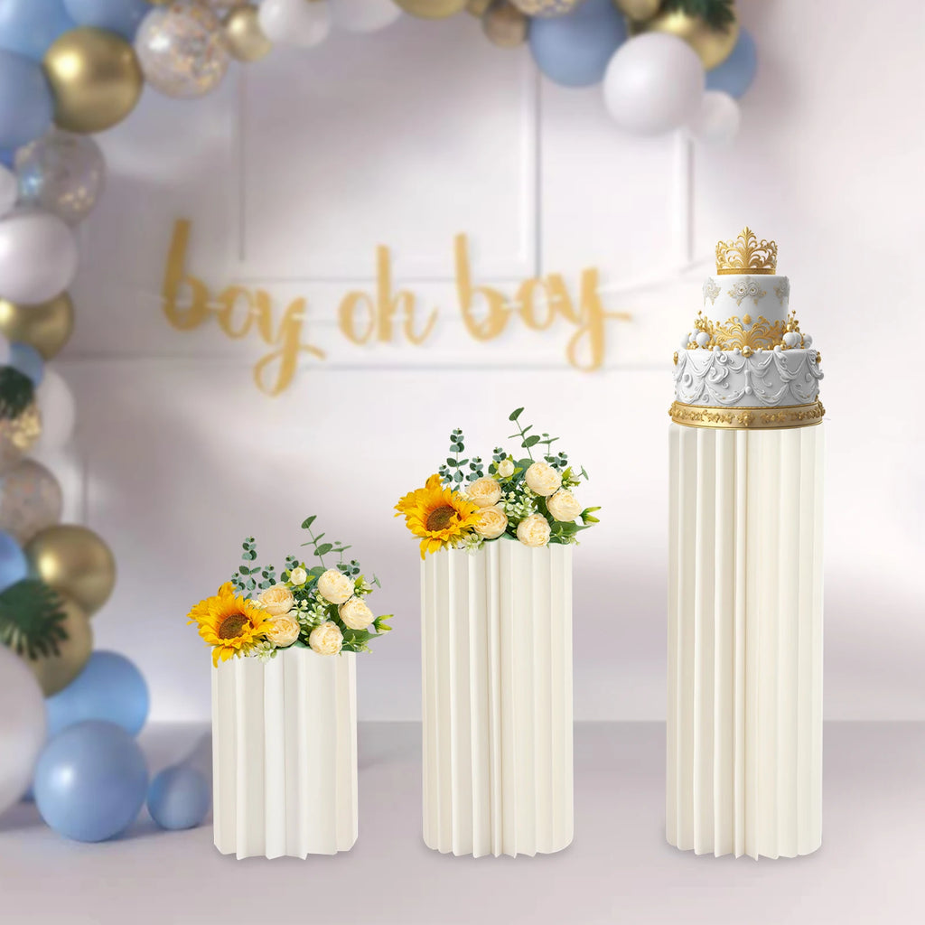 3Pcs Foldable Cardboard Flower Stands Wedding Centerpieces Cardboard Vases Round Pillars Pedestal Cake Stands for Wedding Party