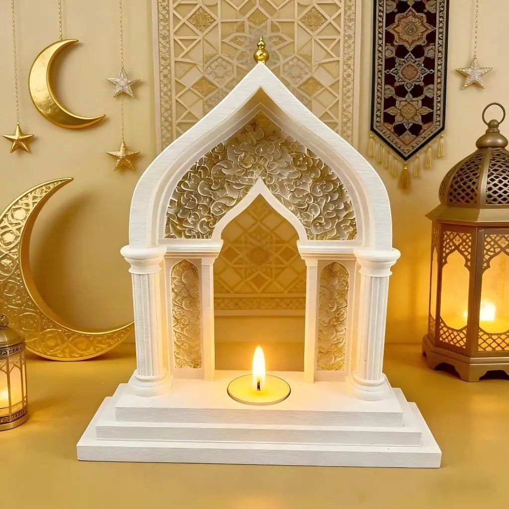 Islamic Mosque Arch Candle Holder Arabic Carved Ornament Ramadan Eid Festival Home Decor Table Centerpiece Tealight Holiday Gift