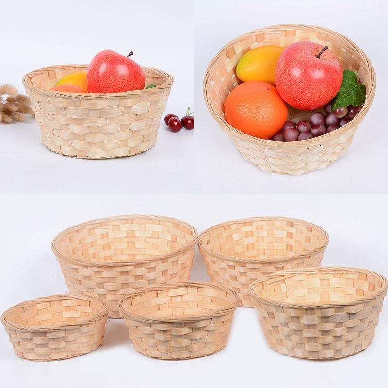 Practical Round Wicker Basket Hampers Woven Bamboo Fruit Bread Basket Storage Hamper Blanket Hamper Baskets