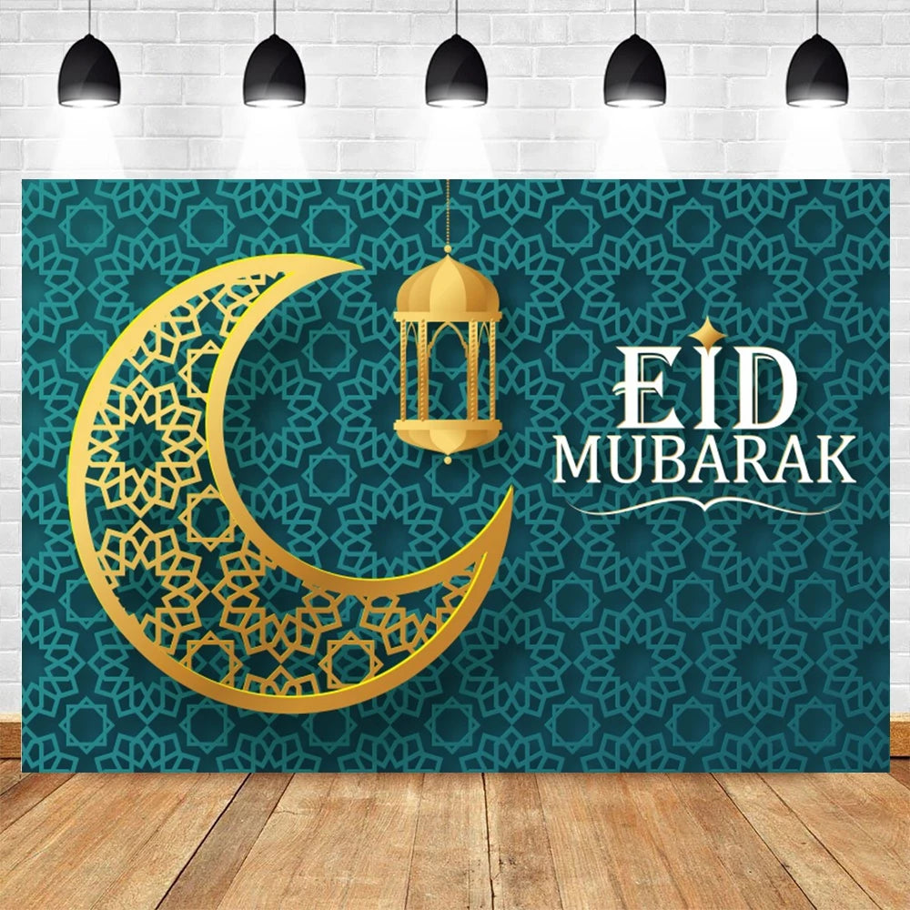 Ramadan Kareem Photography Backdrop EID Mubarak Islamic Mosque Lamps Moon Star White Cloud Photo Background Studio Poster Decor